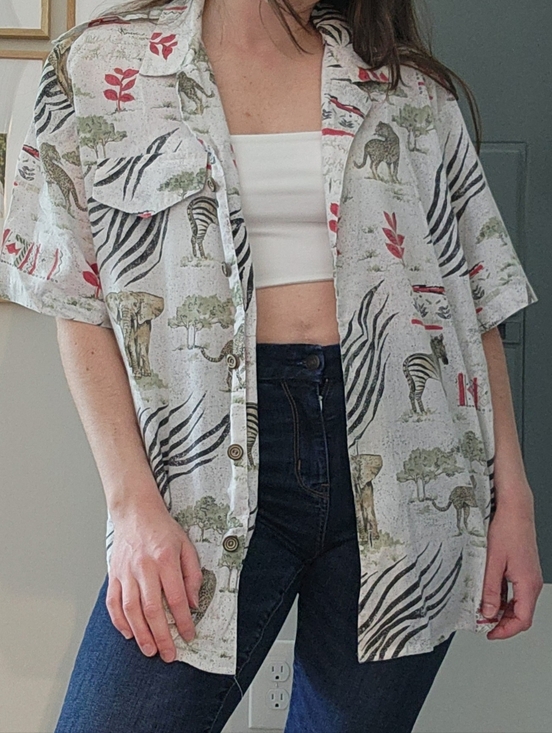 Tapestry Tops - Vintage Tap & Co. Safari Print Short Sleeve Button-Up Shirt